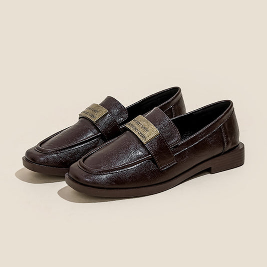 Women's Textured Leather Loafers with Metal-Plate Detail