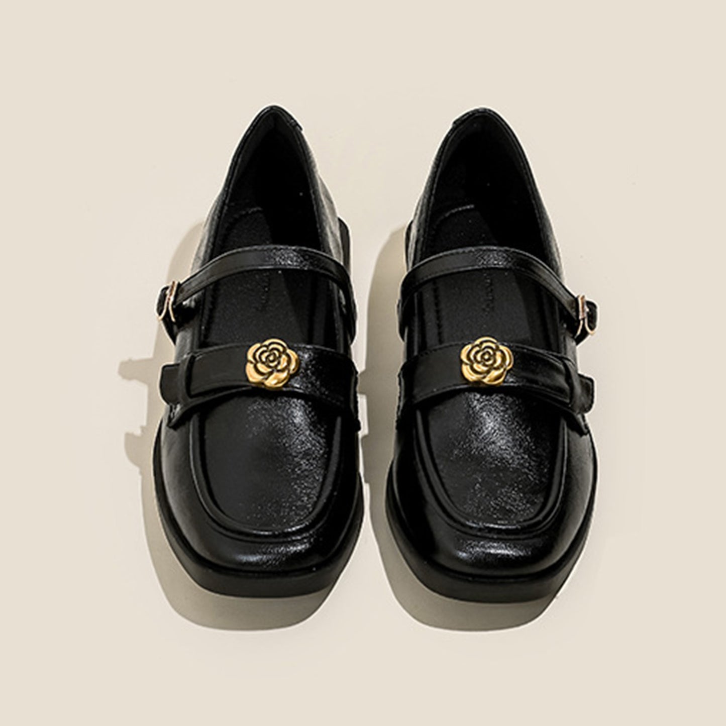 Women's Loafers with Flats with Embellished Straps & Square Toe