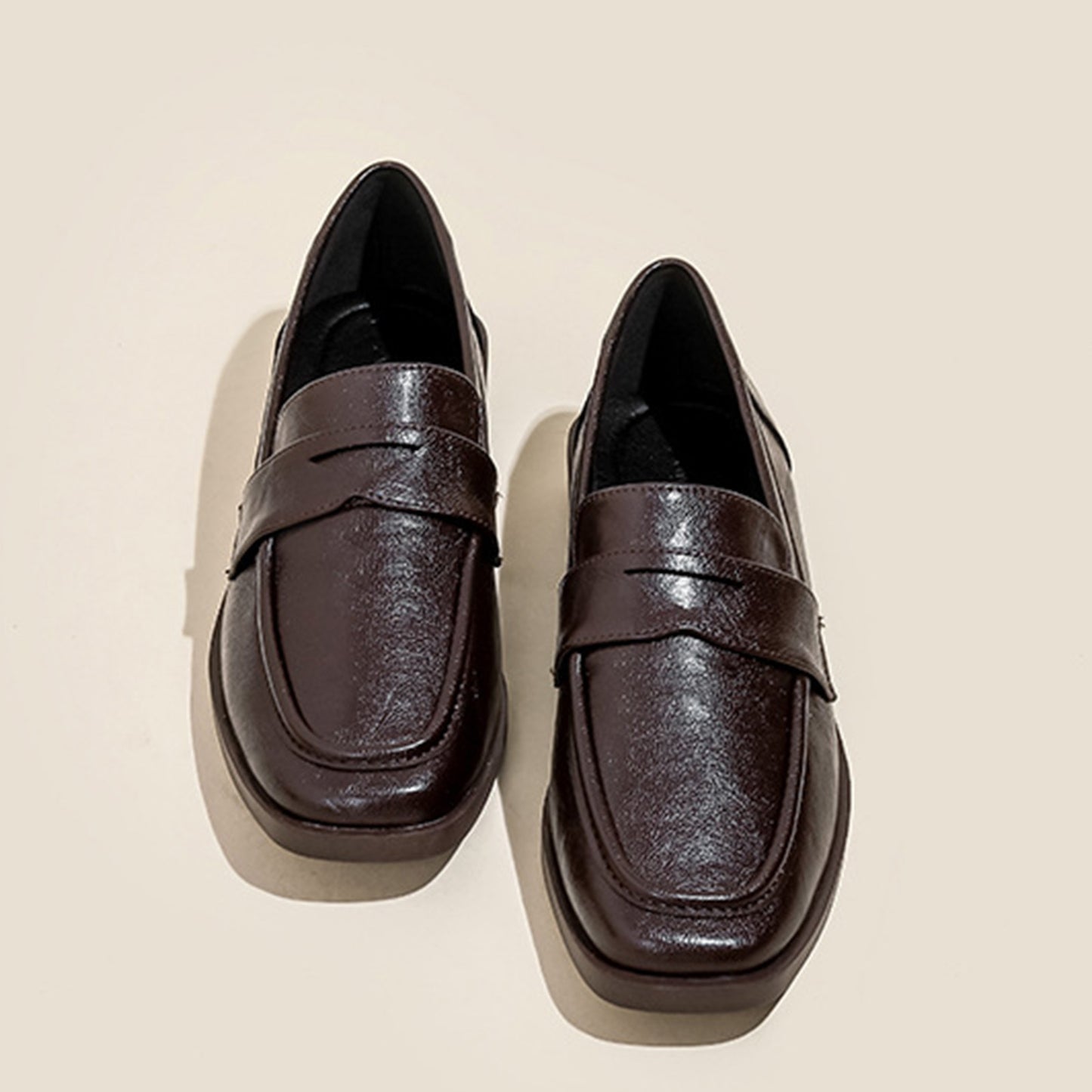Women's Square-Toe Loafers with Chunky Sole & Modern Strap Detail