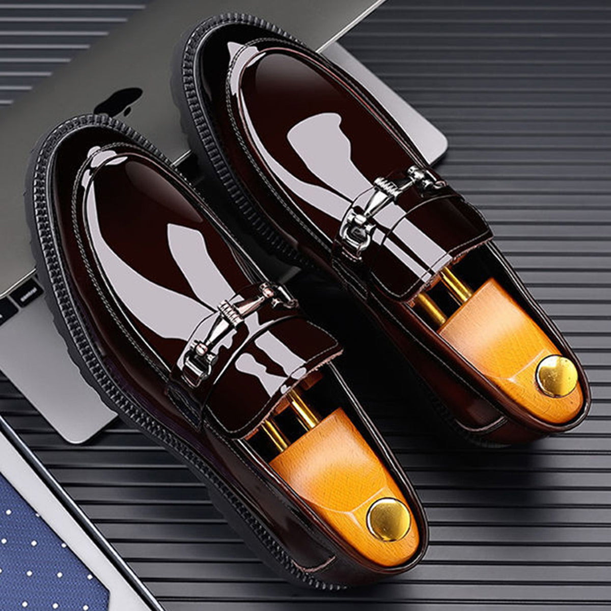 Men's Patent Loafers | with Metal Bit & Sleek Round Toe