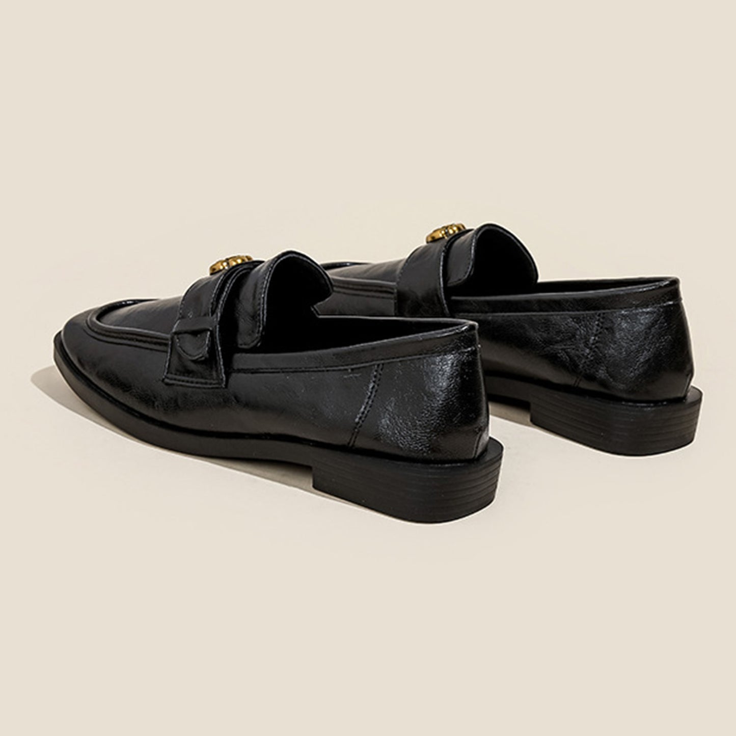 Women's Loafers: Elegant Square-Toe Leather Shoes with Delicate Floral Accent