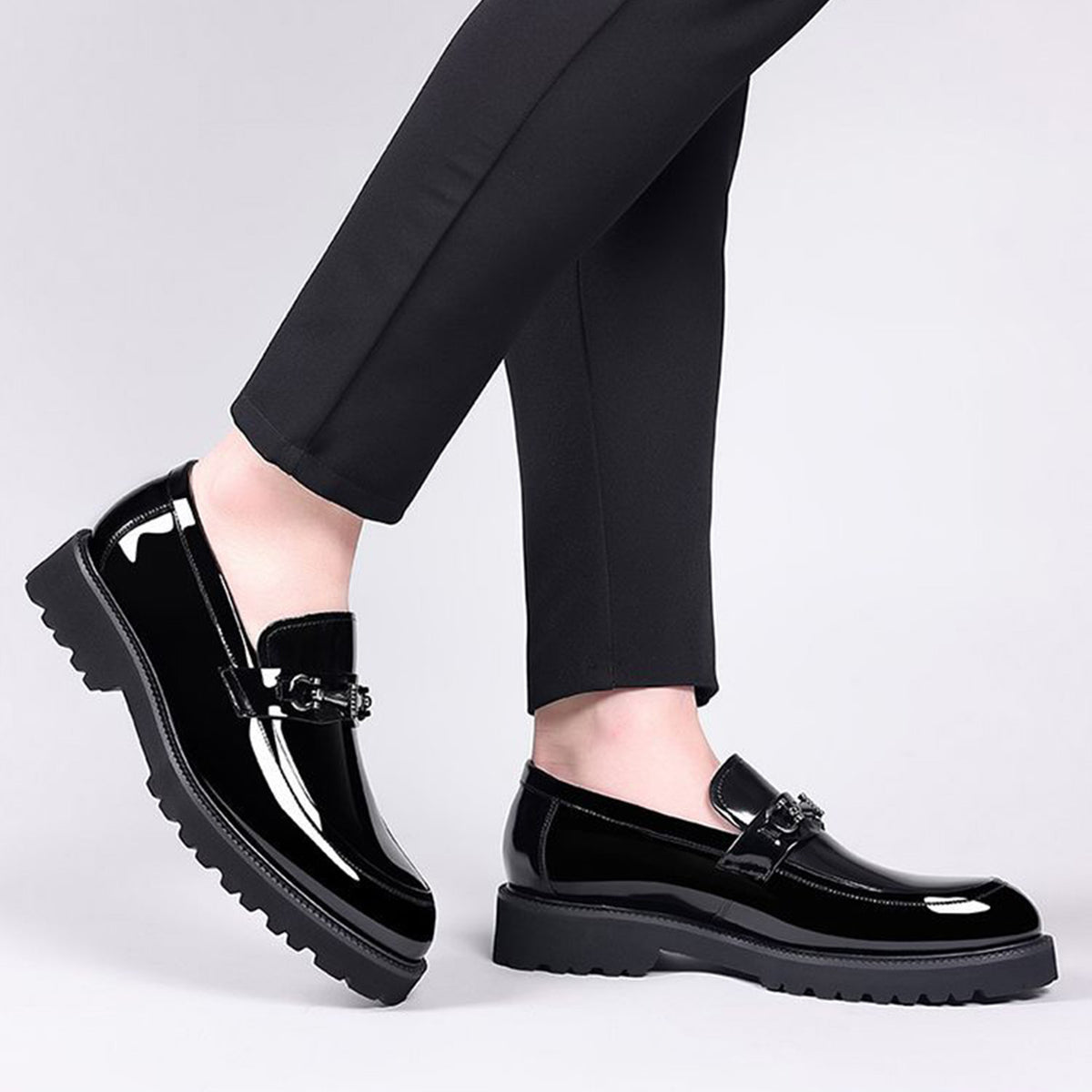 Men's Patent Loafers | with Metal Bit & Sleek Round Toe