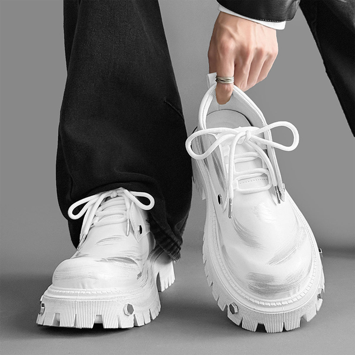 Men's Chunky Platform Derby Shoes | with Metallic Studs