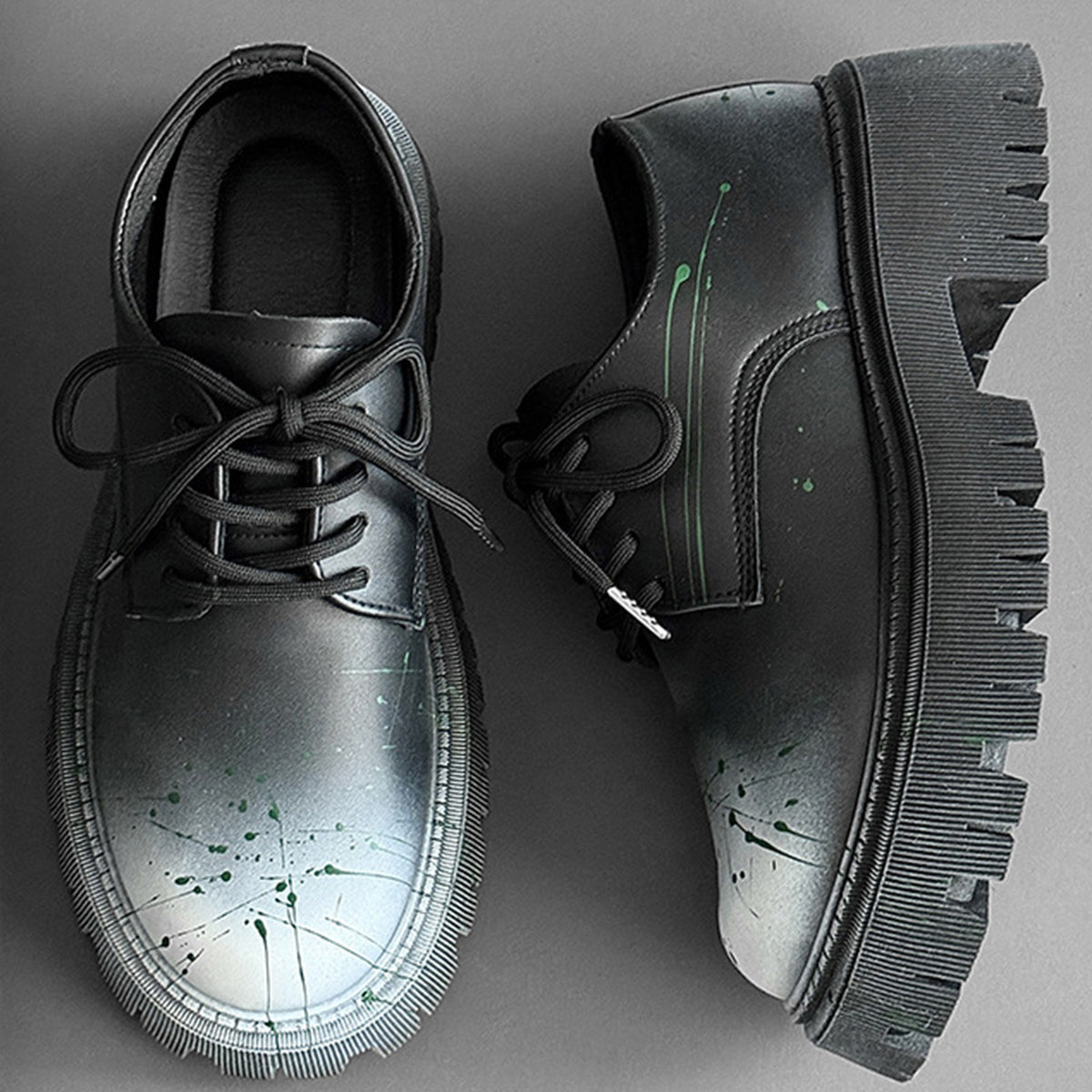 Men's Artistic Derby Shoes | with Chunky Lug Sole & Brushstroke Detail