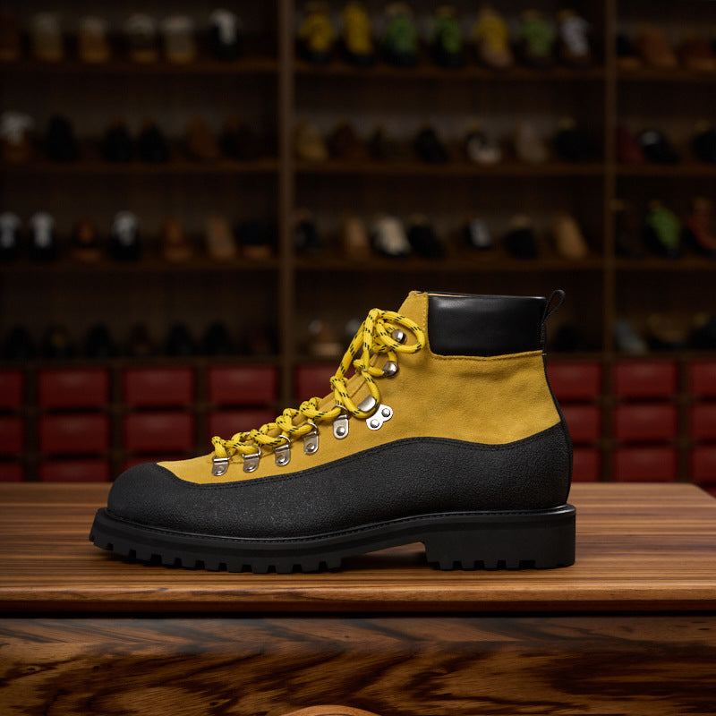 Modern Heritage Work Boots: Contrast Panel Design & Statement Lace Detail