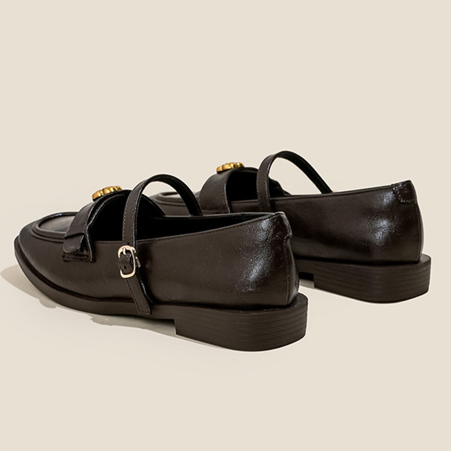 Women's Loafers with Flats with Embellished Straps & Square Toe