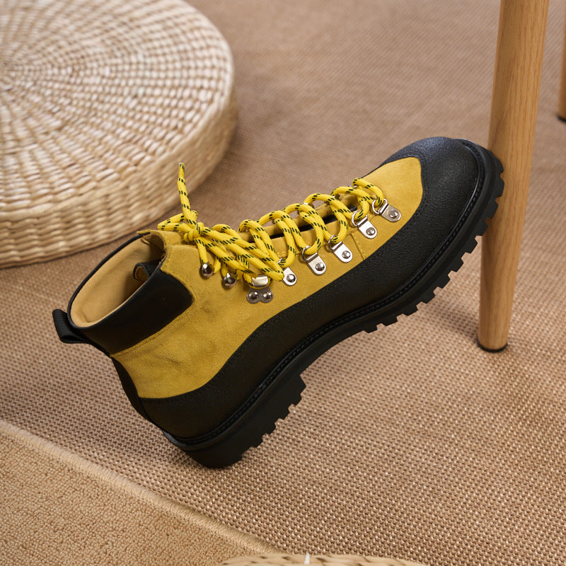 Modern Heritage Work Boots: Contrast Panel Design & Statement Lace Detail