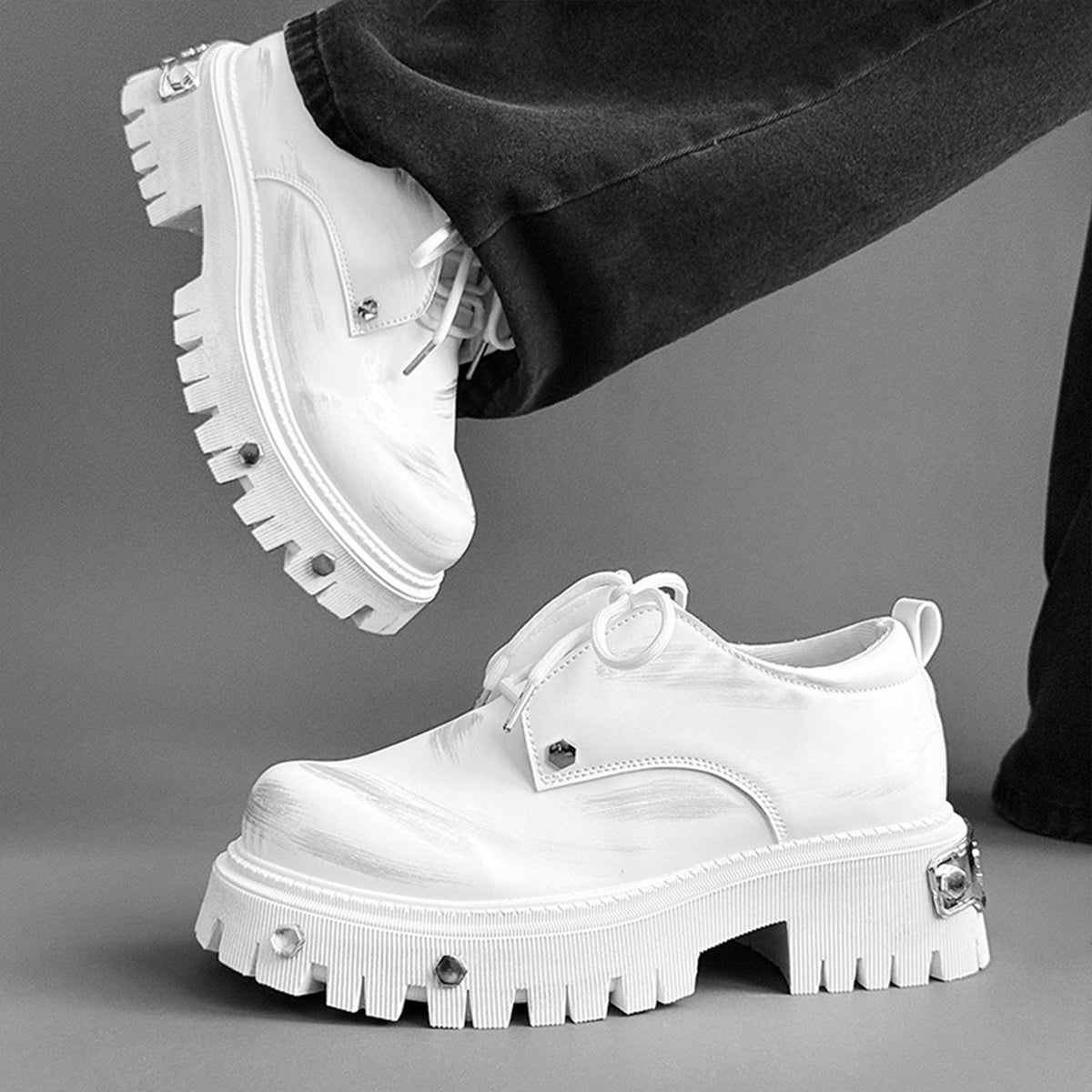 Men's Chunky Platform Derby Shoes | with Metallic Studs