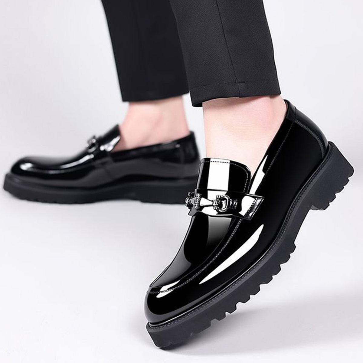 Men's Patent Loafers | with Metal Bit & Sleek Round Toe