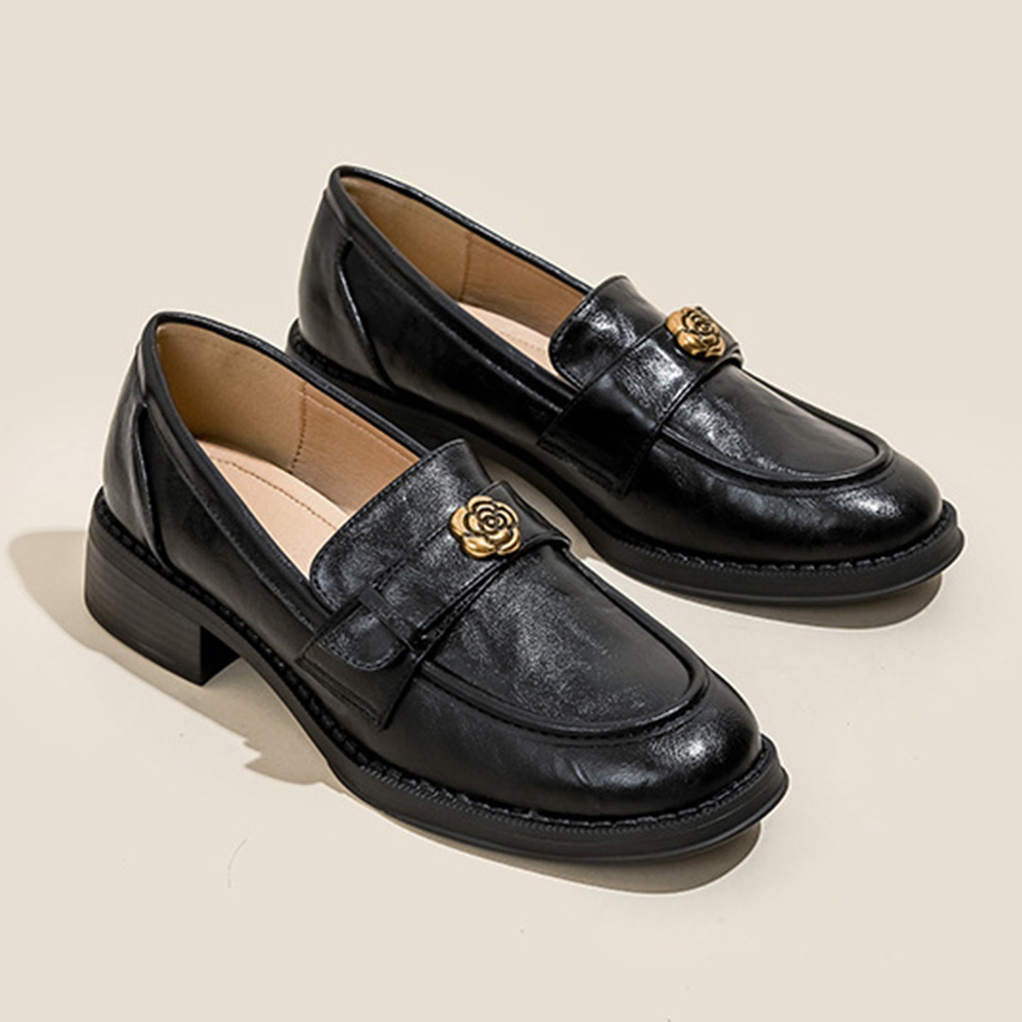 Women's Loafers with Elegant Metallic Floral in Soft Leather & Comfortable Sole
