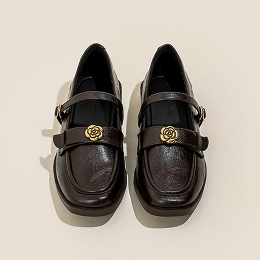 Women's Loafers with Flats with Embellished Straps & Square Toe