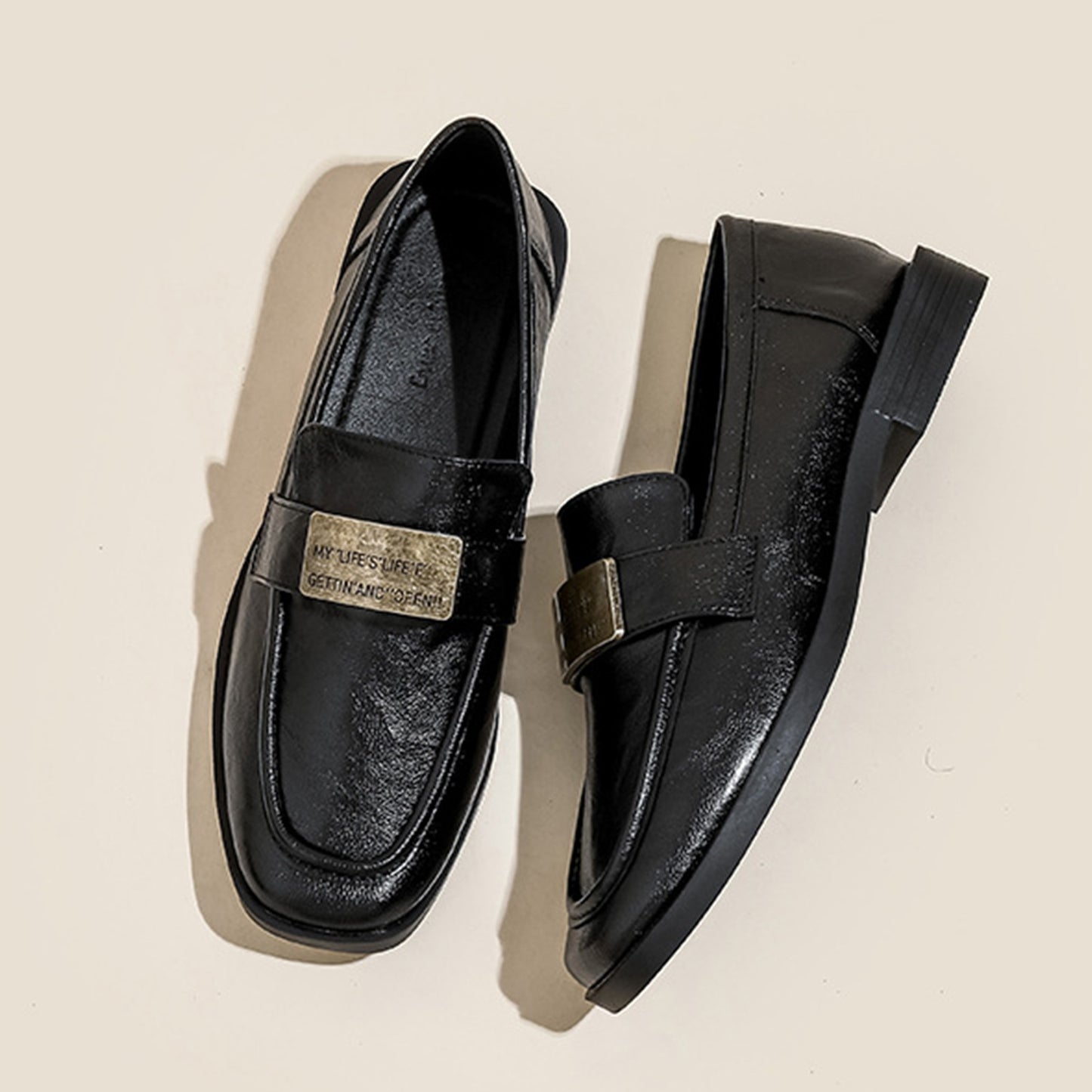 Women's Textured Leather Loafers with Metal-Plate Detail