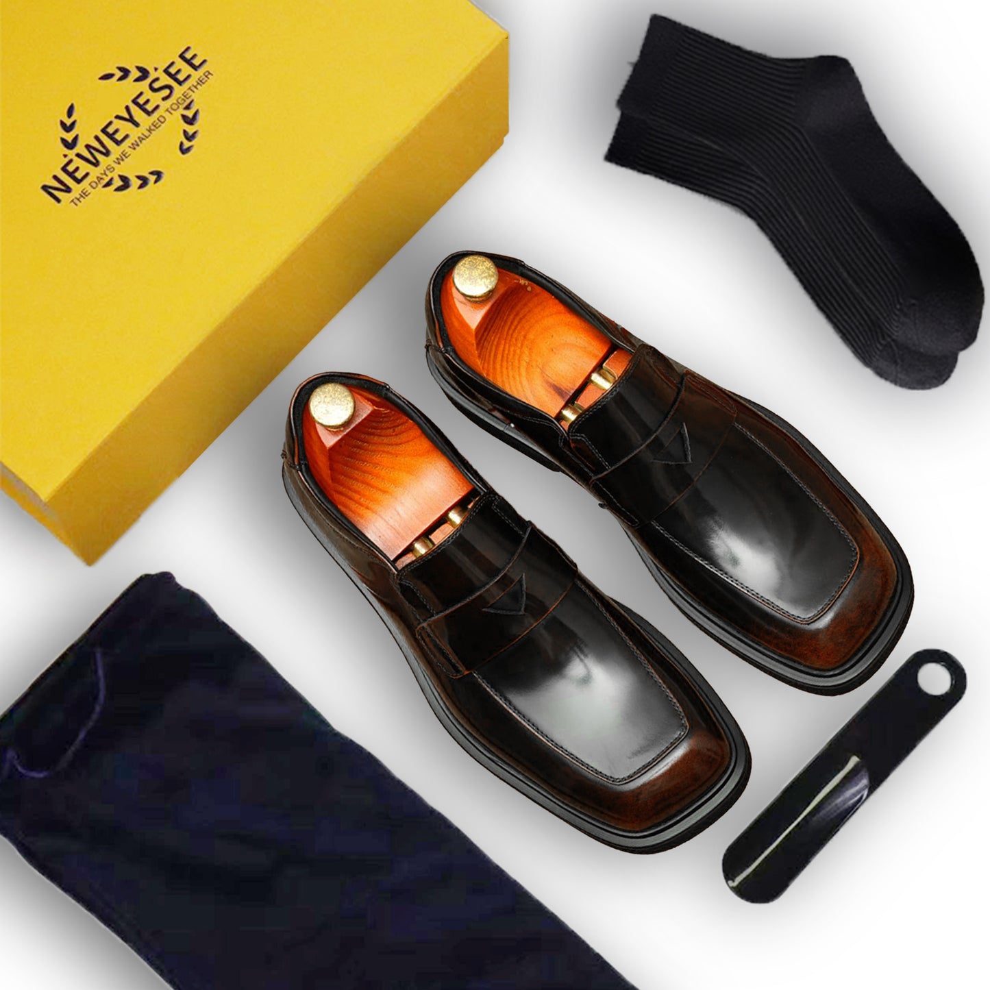 Calfskin Loafers Shoes Glossy Square Toe