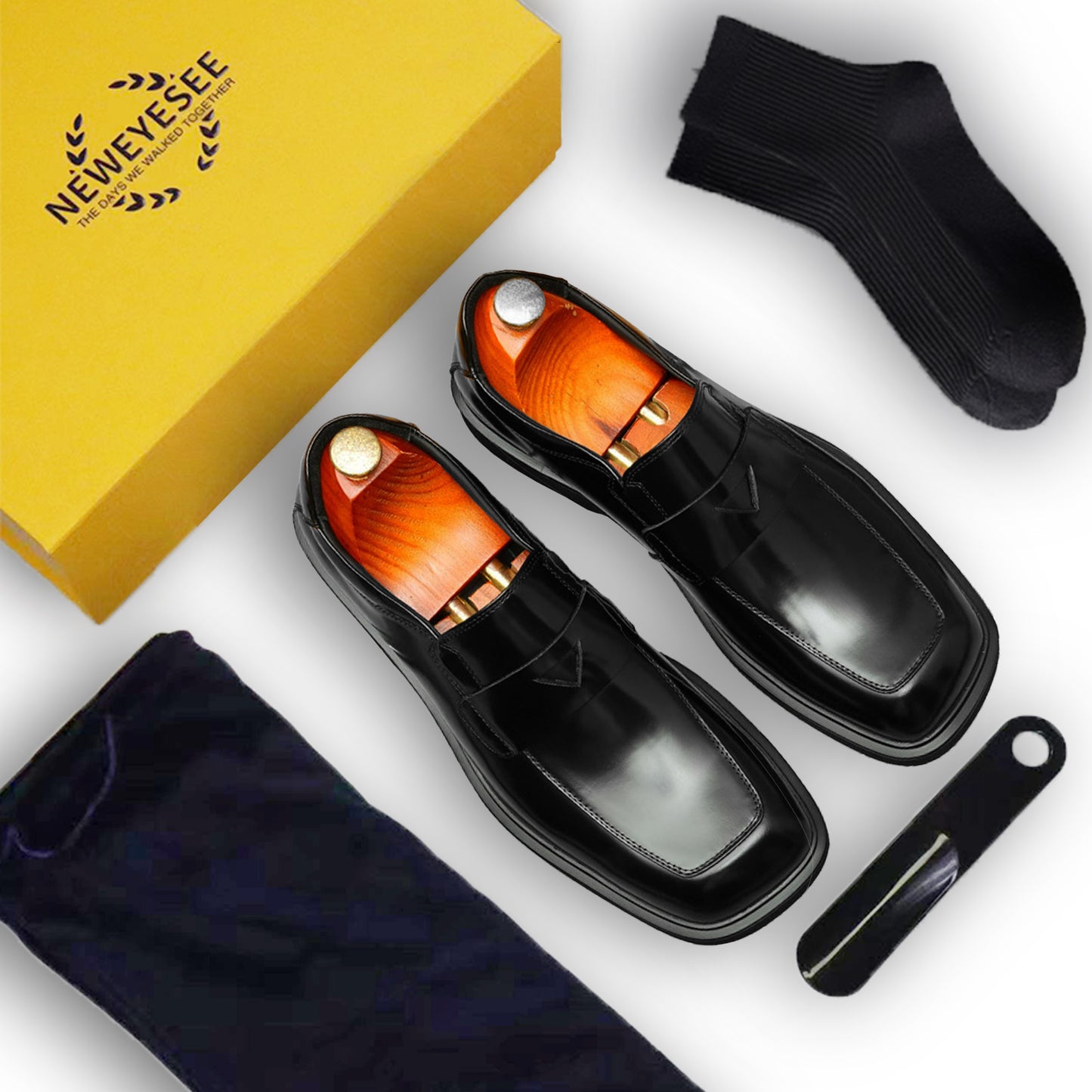 Calfskin Loafers Shoes Glossy Square Toe