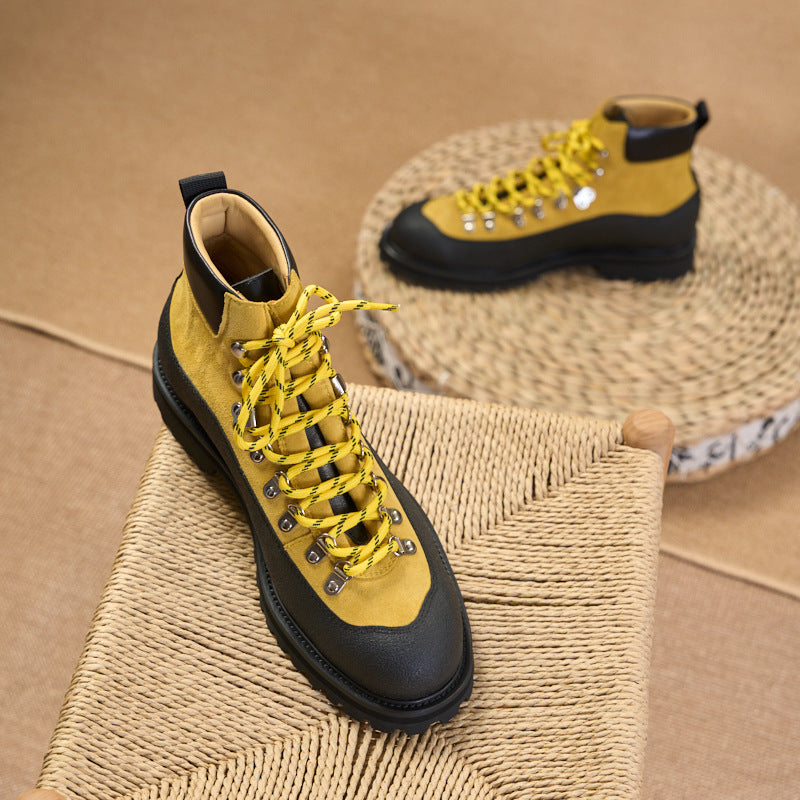 Modern Heritage Work Boots: Contrast Panel Design & Statement Lace Detail