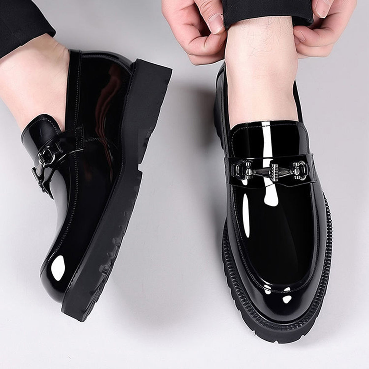 Men's Patent Loafers | with Metal Bit & Sleek Round Toe