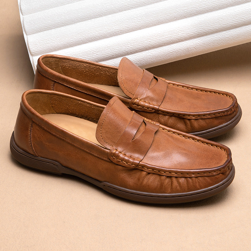 Calf Leather Loafers Classic Slip-On Loafer Breathable and Slip-Resistant