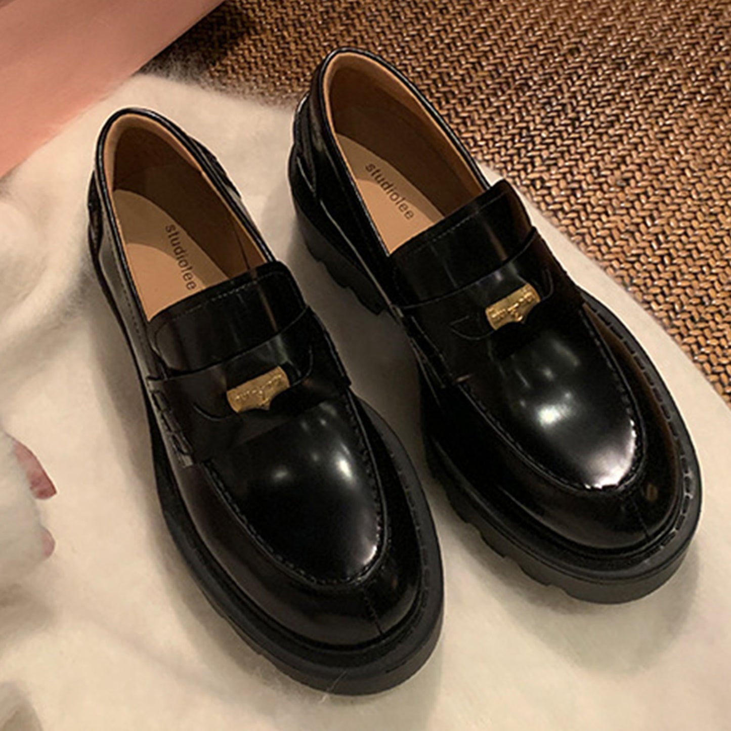 Women's Loafers Chunky Platform with Statement Metal Buckle Detail