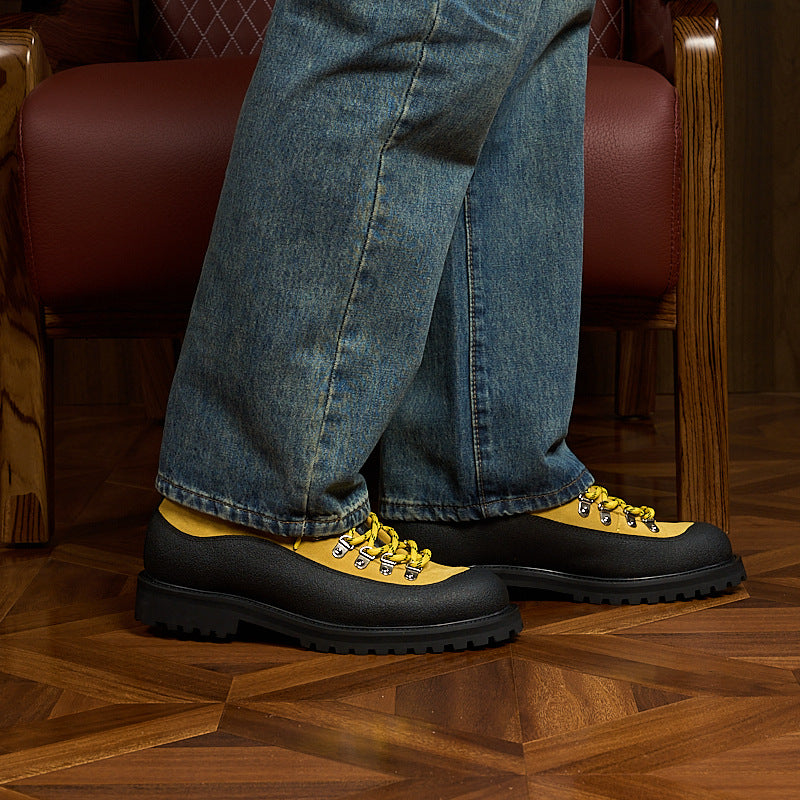 Modern Heritage Work Boots: Contrast Panel Design & Statement Lace Detail