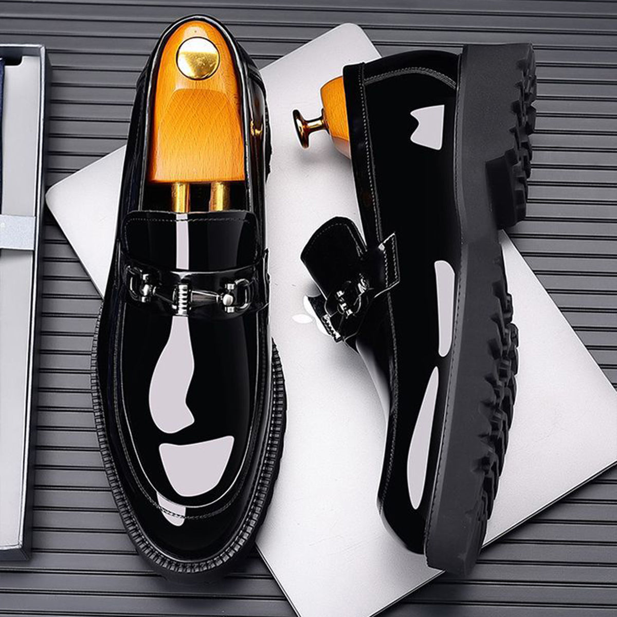 Men's Patent Loafers | with Metal Bit & Sleek Round Toe