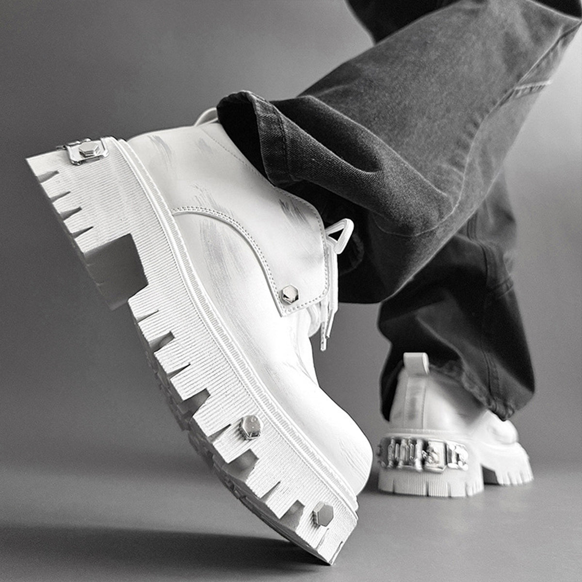 Men's Chunky Platform Derby Shoes | with Metallic Studs