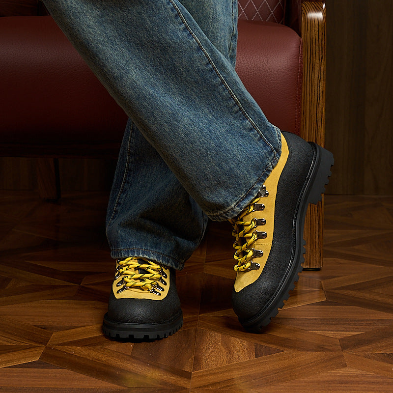 Modern Heritage Work Boots: Contrast Panel Design & Statement Lace Detail