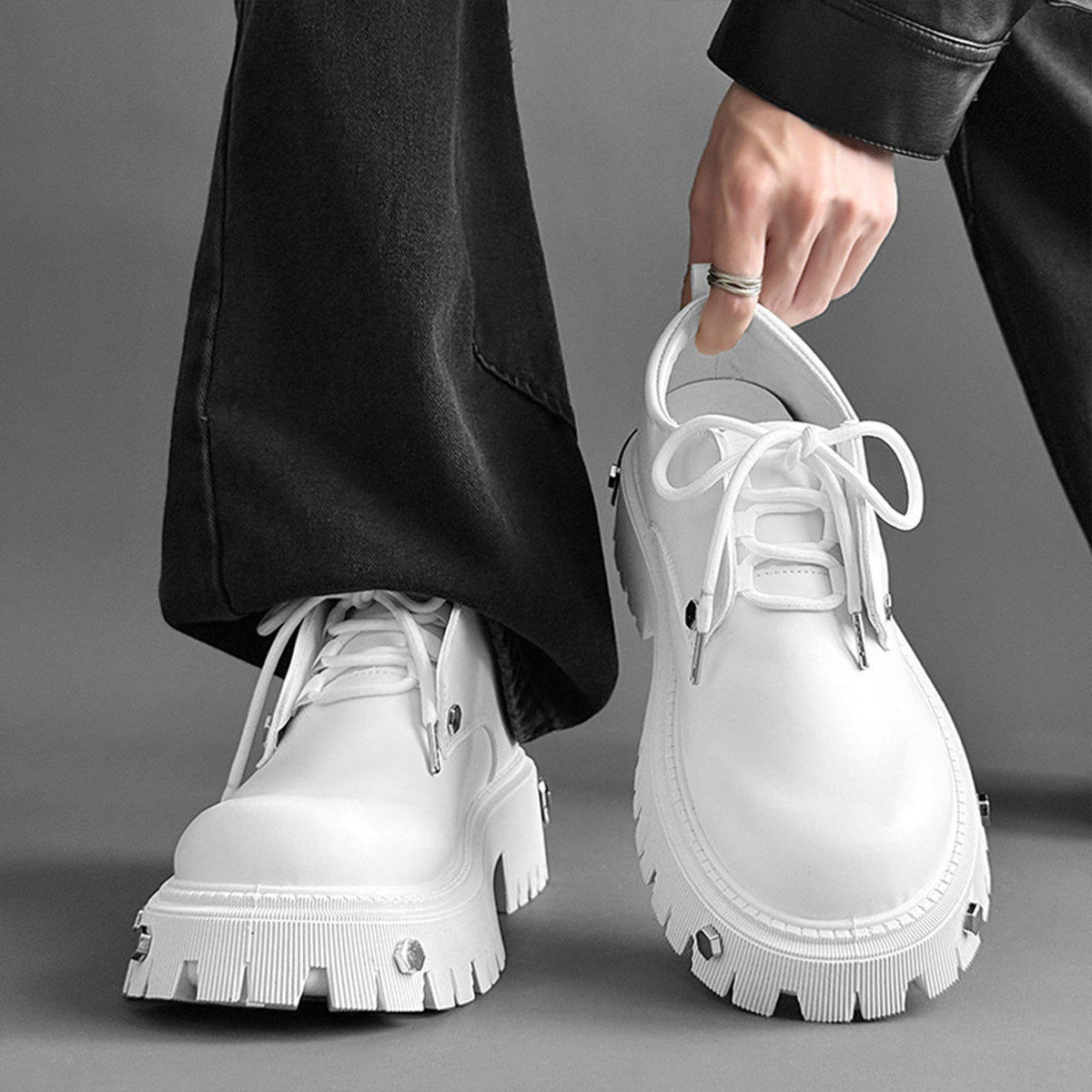 Men's Chunky Platform Derby Shoes | with Metallic Studs