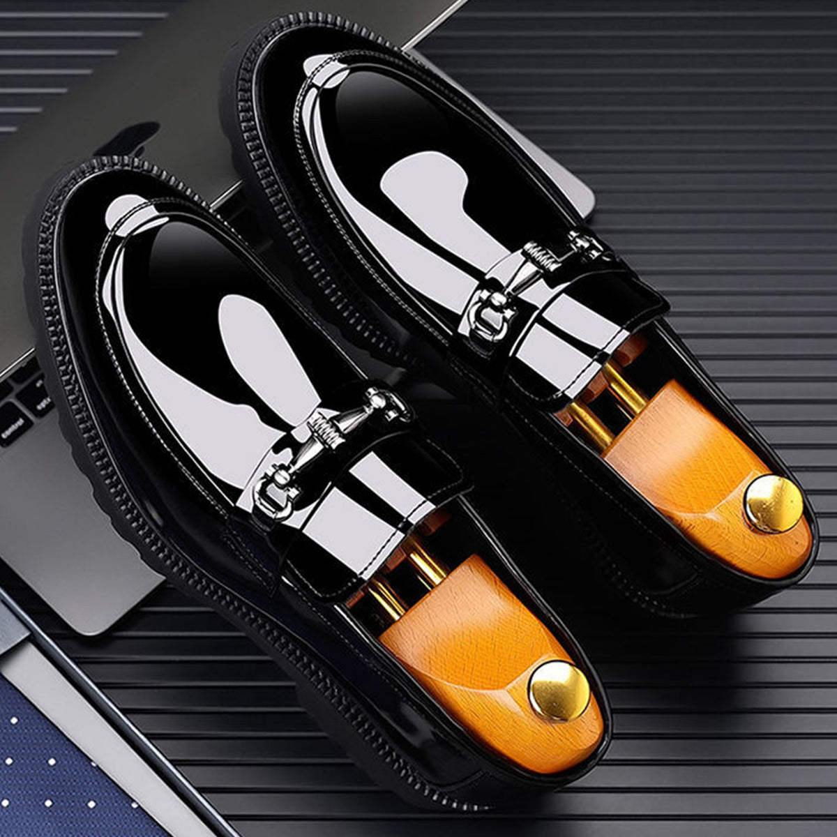 Men's Patent Loafers | with Metal Bit & Sleek Round Toe