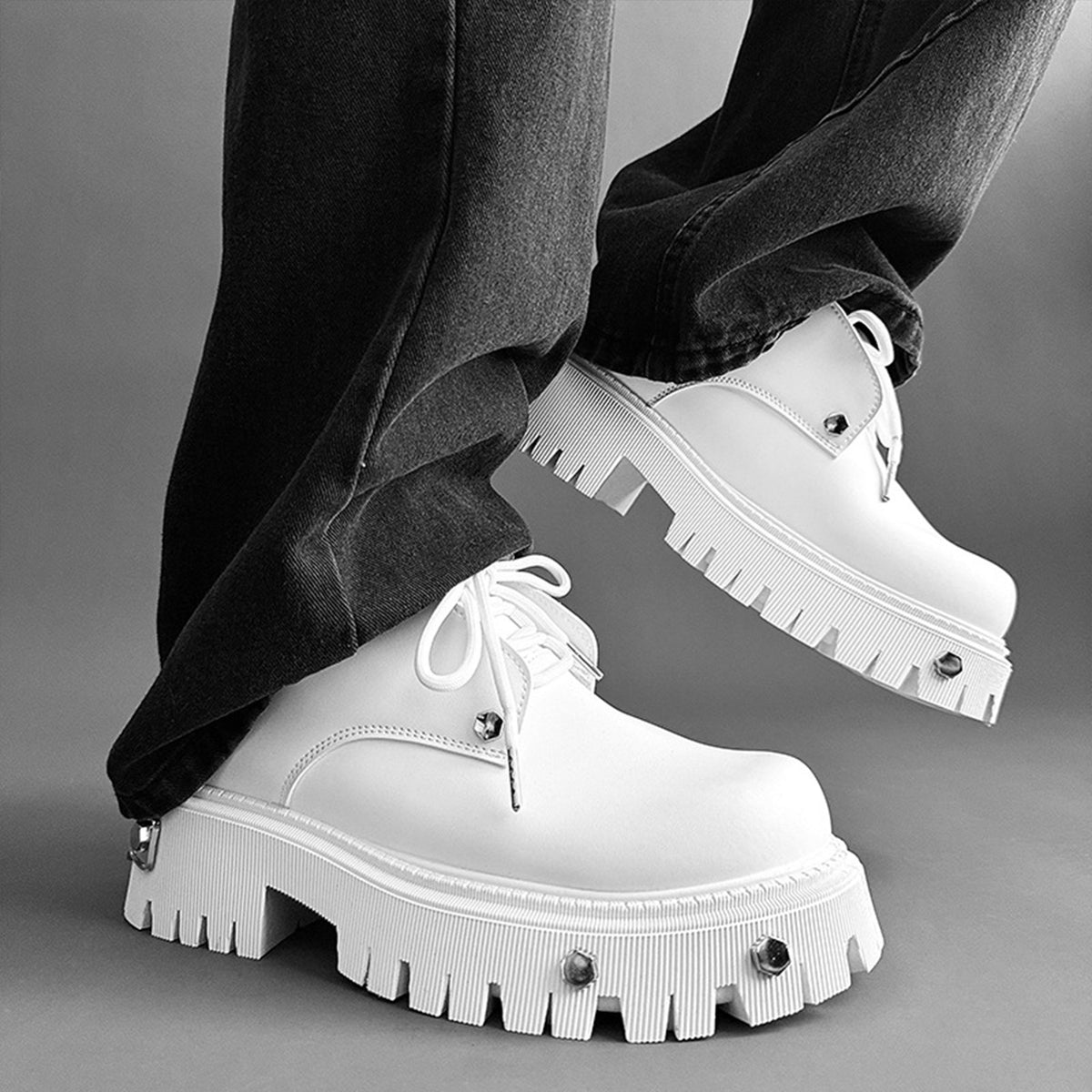 Men's Chunky Platform Derby Shoes | with Metallic Studs