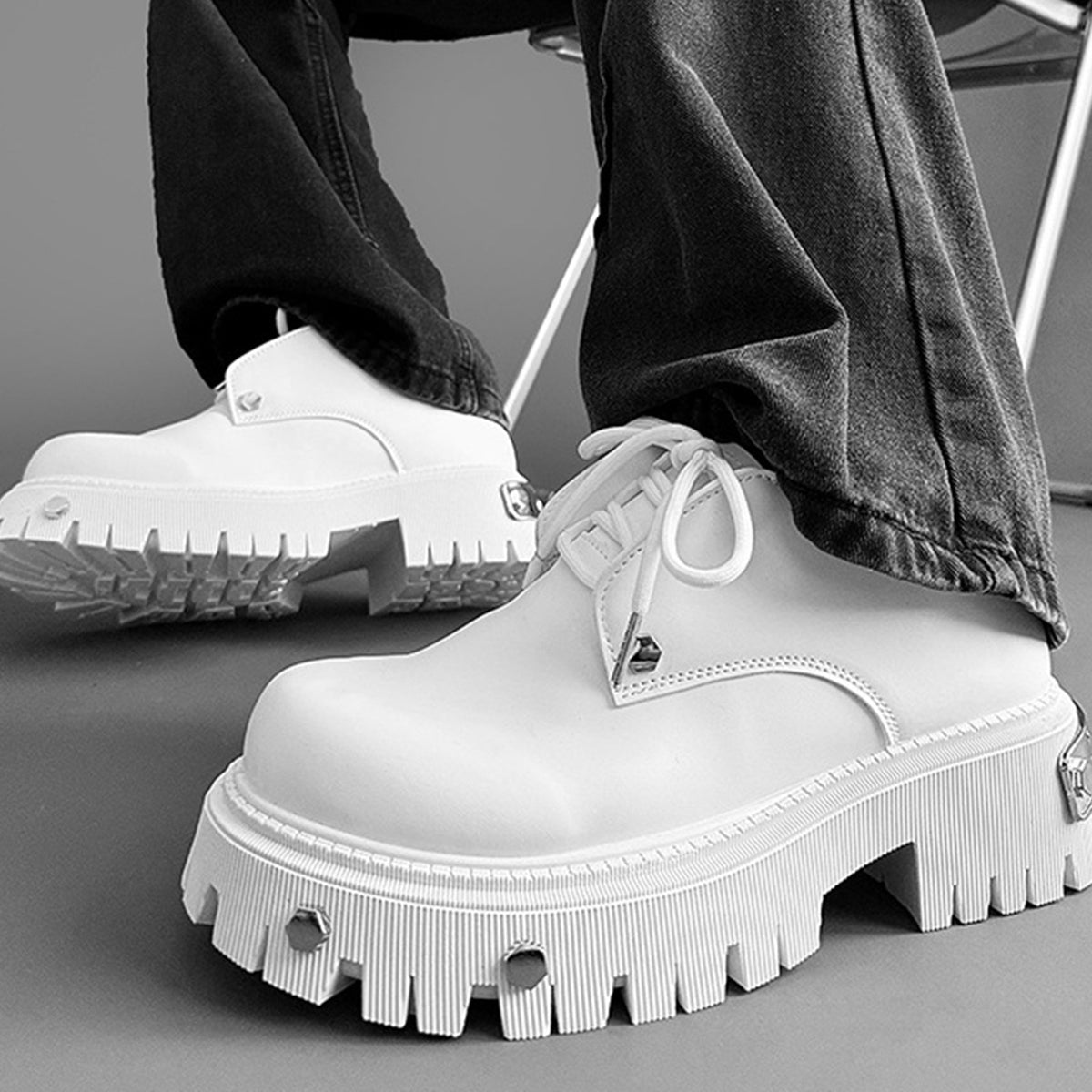 Men's Chunky Platform Derby Shoes | with Metallic Studs