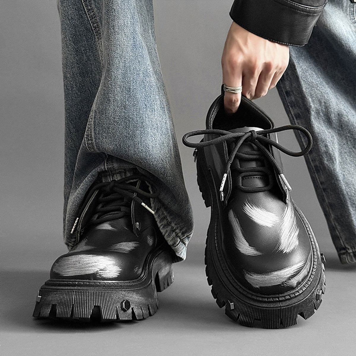 Men's Chunky Platform Derby Shoes | with Metallic Studs