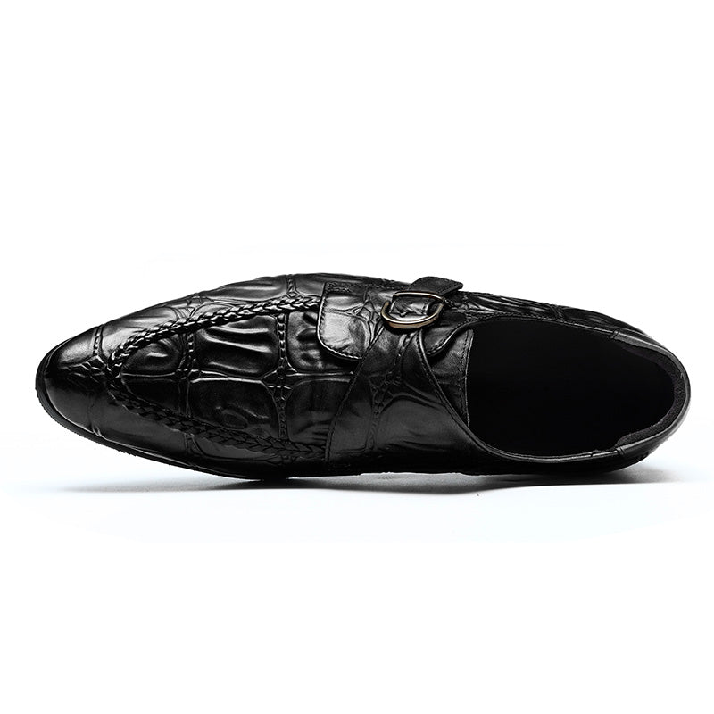 Men's Crocodile-Embossed Monk Strap Shoes Sharp Toe