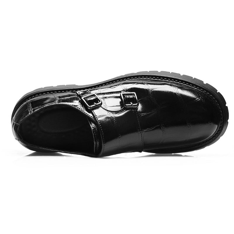 Men's Monk Straps: Embossed Texture & Signature Buckle Accent