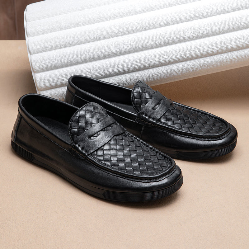 Calf Leather Loafers Classic Slip-Ons Loafer Woven Desgin