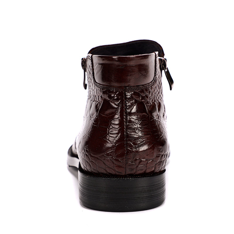 Men’s Crocodile-Pattern Leather Ankle Boots