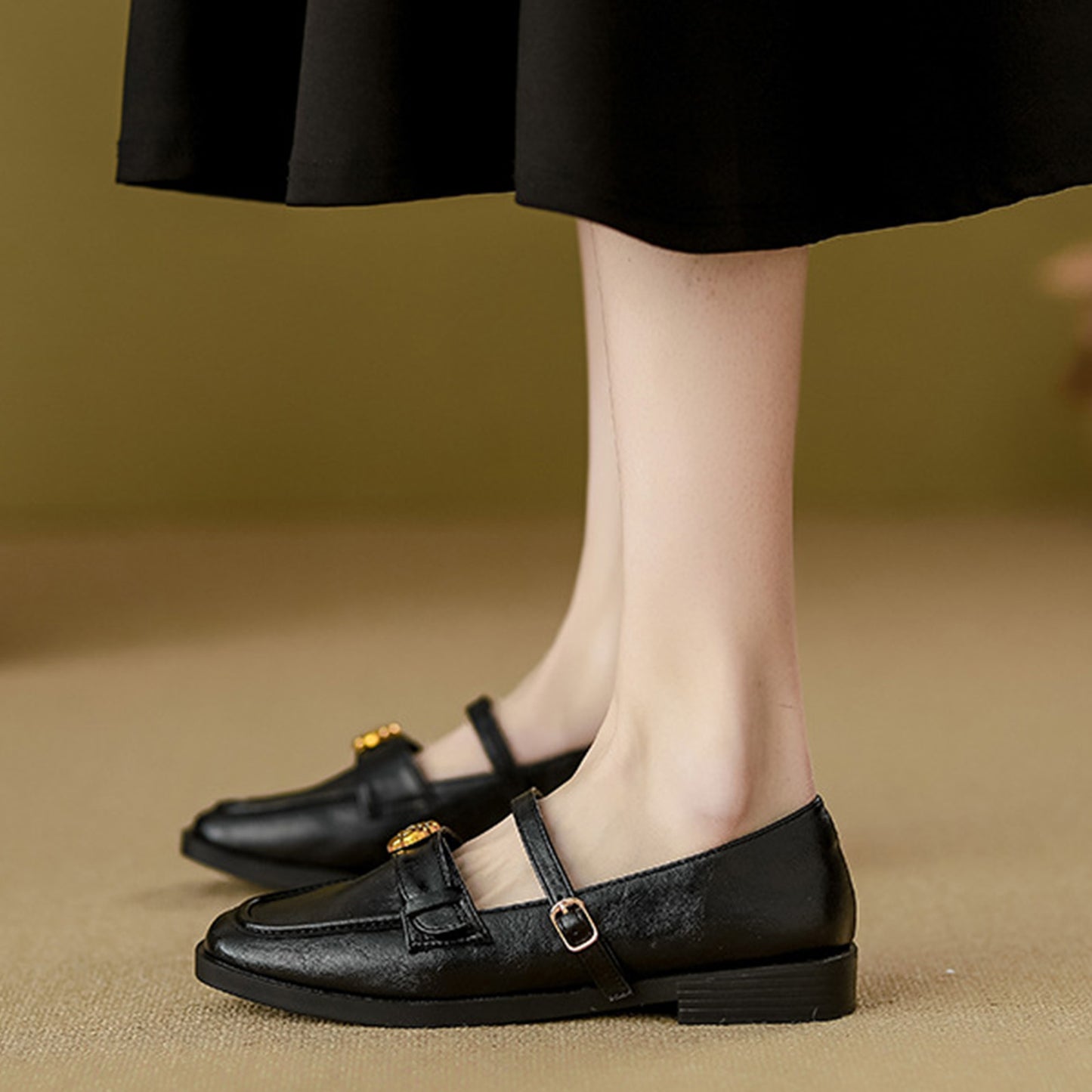 Women's Loafers with Flats with Embellished Straps & Square Toe