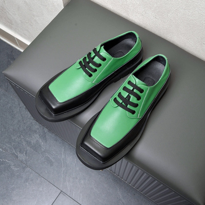 Calf Leather Derby Shoes for Men Square Toe Patchwork Design