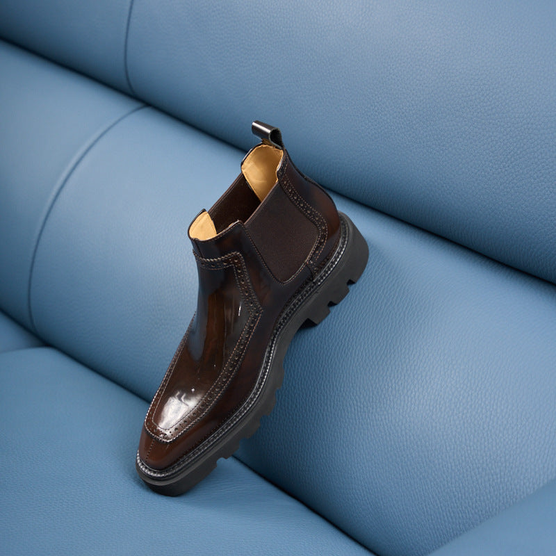 Men's Brogue Chelsea Boots: Artisan Stitching & Square-Toe Architecture