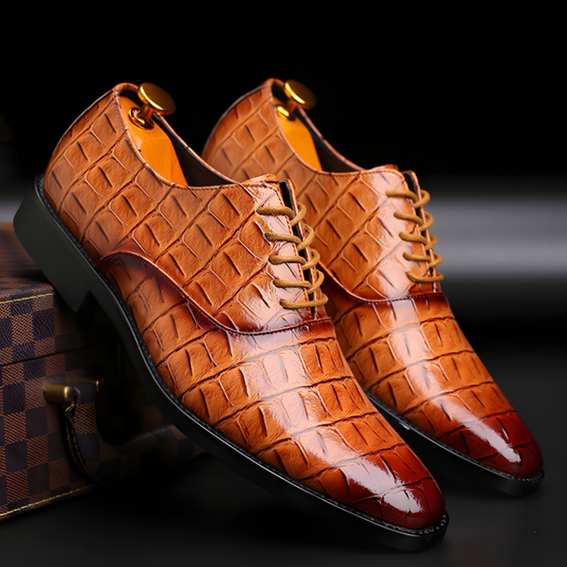 Men's Formal Oxfords Crocodile-Textured Leather Dress Shoes