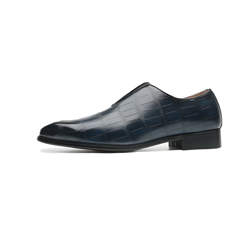 Men's Crocodile-Embossed Leather Loafers Elegant Slip-On Dress Shoes