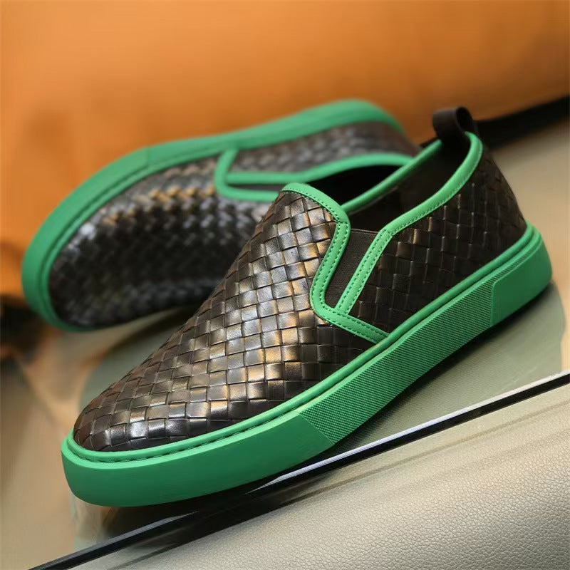 Woven Men Sneakers Calfskin Upper Durable Rubber Soles