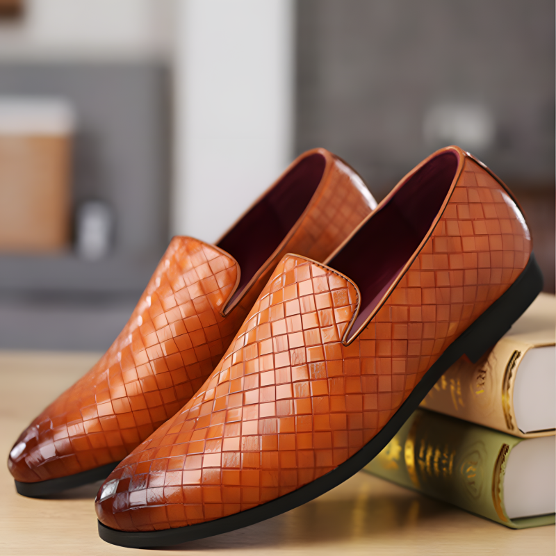 Men’s Loafers Woven Leather Slip-On Shoes