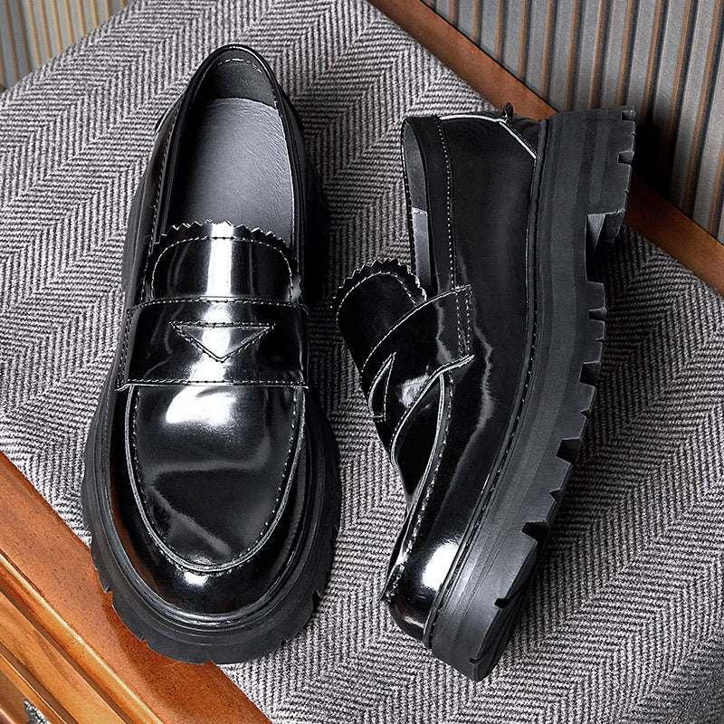 Calf Leather Loafers Shoes for Men Wide Toe Shiny Leather
