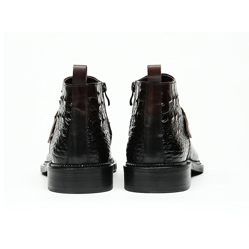 Men's Leather Chelsea Boots with Adjustable Buckle & Elastic Sides