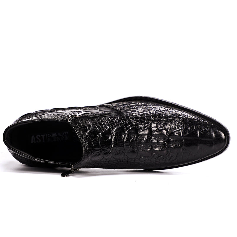 Men’s Crocodile-Pattern Leather Ankle Boots