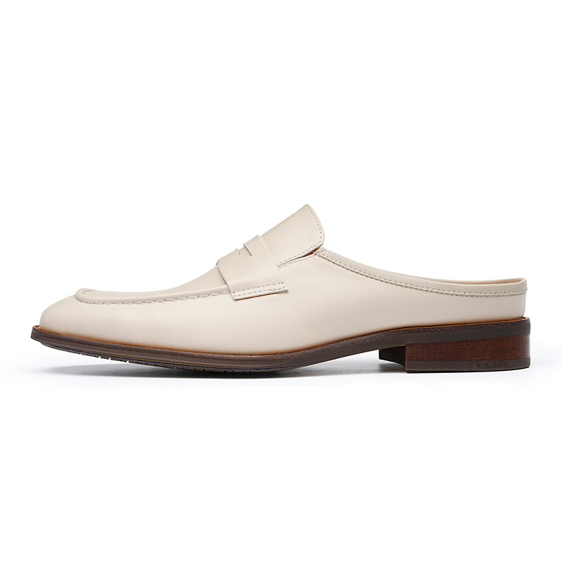 Men’s Cream Leather Backless Loafers