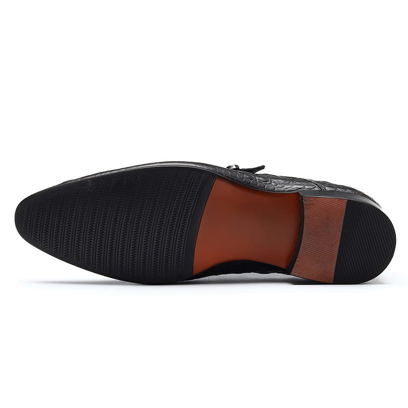 Men’s Crocodile-Embossed Leather Monk Strap Shoes