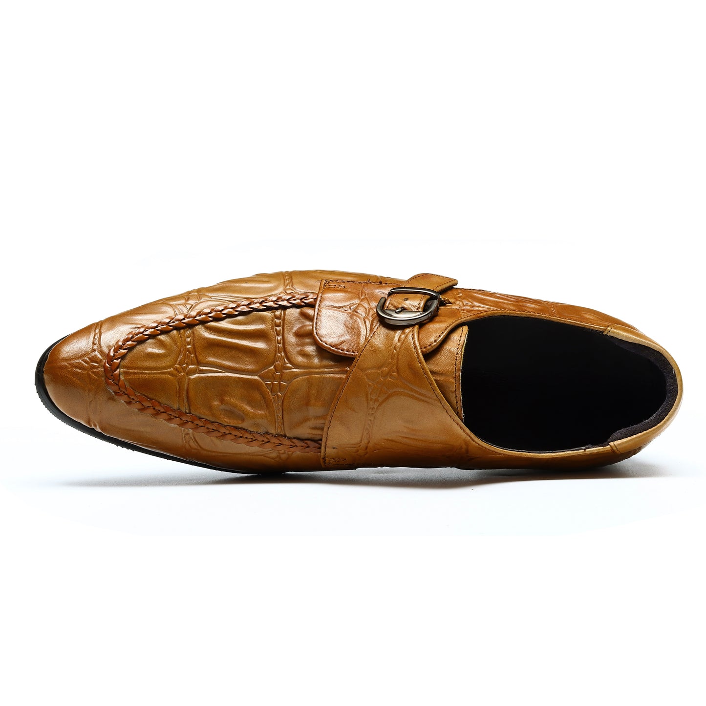 Men's Crocodile-Embossed Monk Strap Shoes Sharp Toe