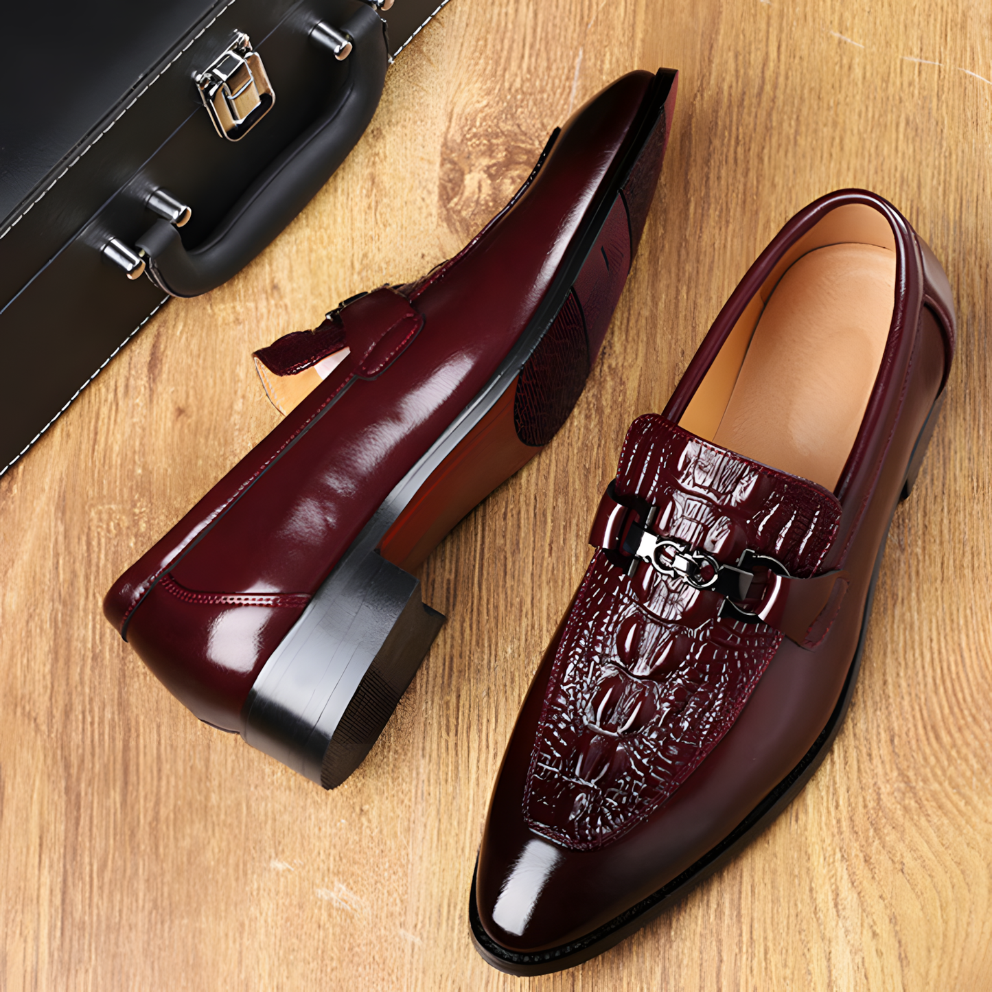 Men's Loafers with Luxury Croc-Pattern Horsebit Dress Shoes