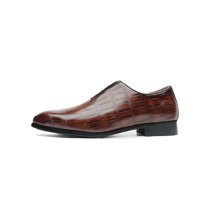 Men's Crocodile-Embossed Leather Loafers Elegant Slip-On Dress Shoes